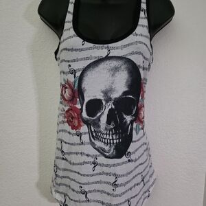 Black Matter Skull and Floral Tank Top